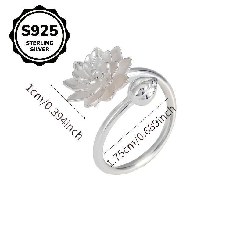 925 Silver Lotus Ring — Adjustable High-End Gift